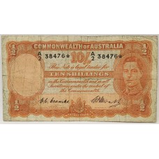 AUSTRALIA 1949 . TEN 10 SHILLINGS BANKNOTE . COOMBS/WATT . STAR NOTE . LAST PREFIX A2